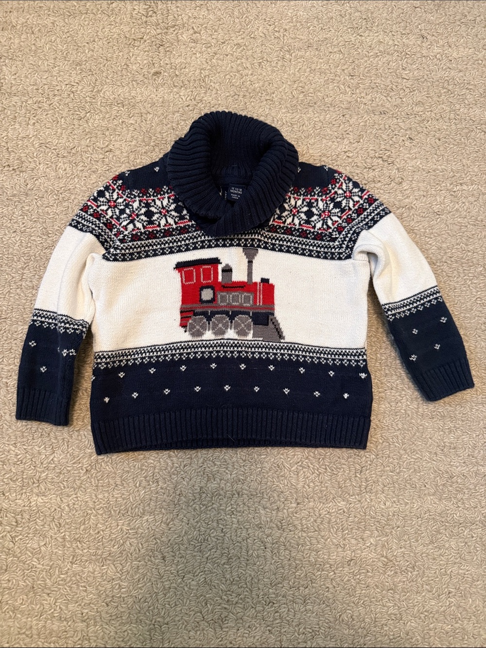 Janie and Jack Navy, White & Red Train Fair Isle Sweater